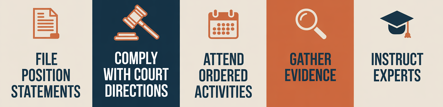 infographic of action to be taken between court hearings