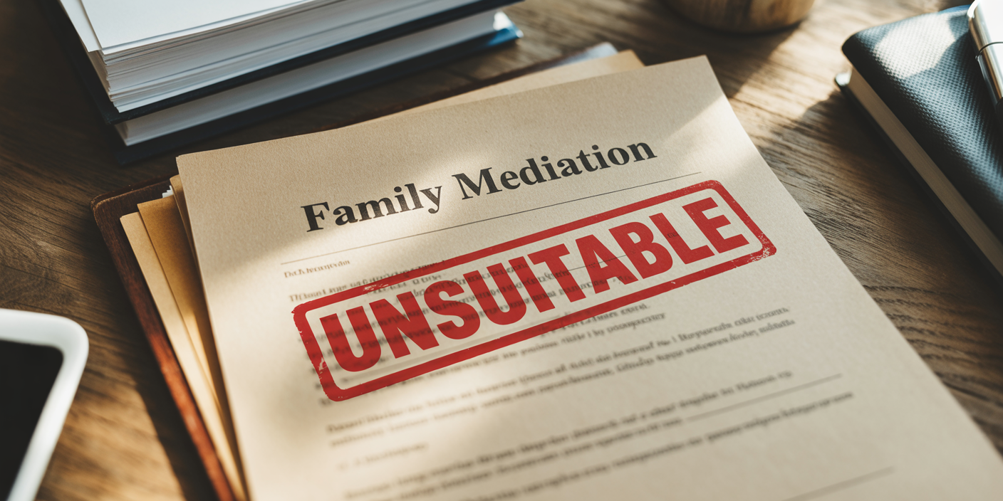 When Mediation is Not Suitable. Image of s document stamped 'mediation unsuitable'