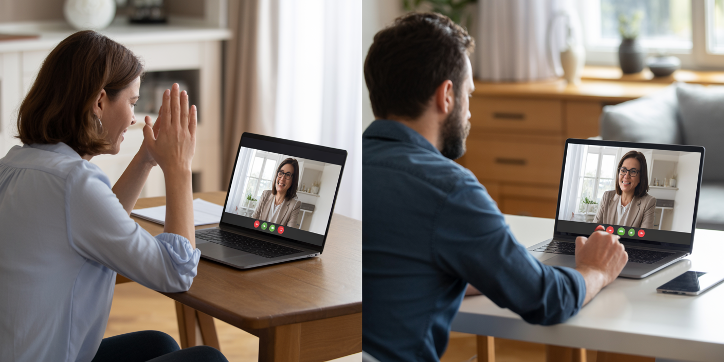 two people doing online family mediation